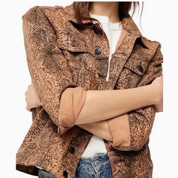 FREE PEOPLE Snake Print Trucker Jacket | Brown/Black | Size XS | NWOT - Picture 5 of 5